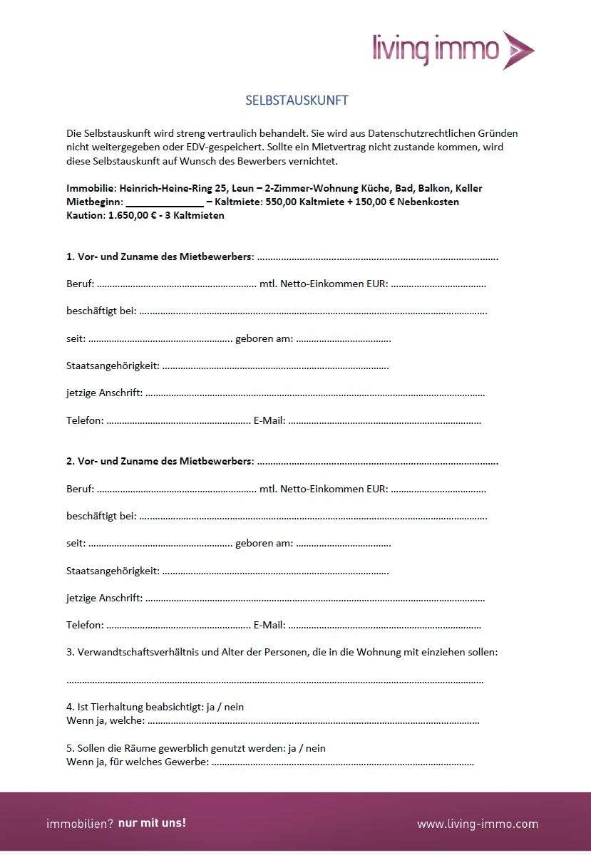 Selbstauskunft S. 1 Dachgeschosswohnung Leun