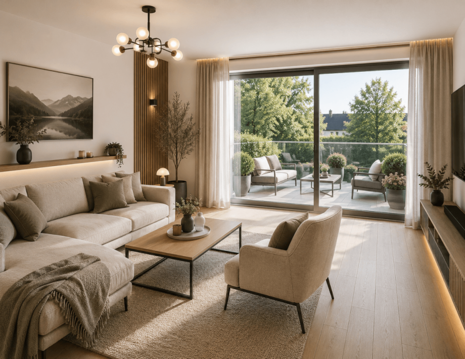 Wohnzimmer KI mit Terrasse Einfamilienhaus Angelburg